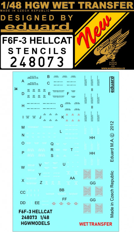 HGW 248081 1:48 Grumman F6F-3 Hellcat - Markings and Stencils Wet Transfers