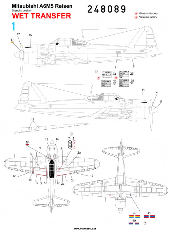 HGW 248089 1:32 Mitsubishi A6M5 'Zero' - Markings + Stencils