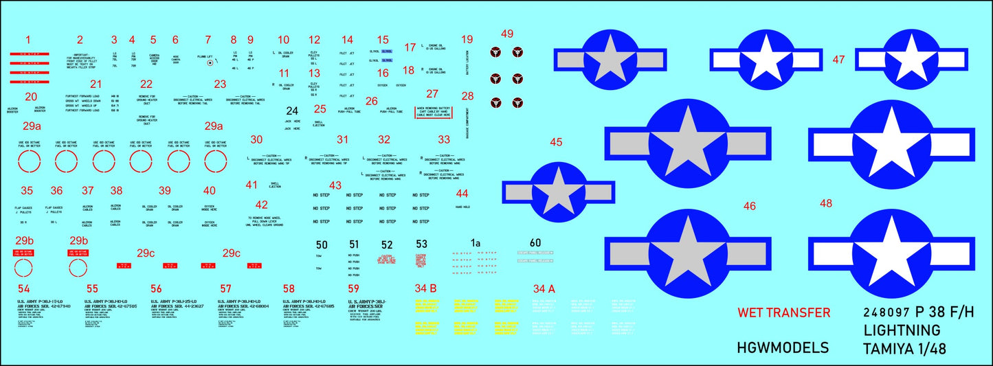 HGW 248097 1:48 Lockheed P-38F/G Lightning - Stencils