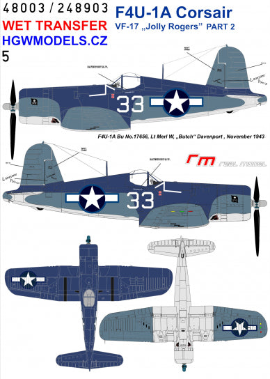 HGW 248903 1:48 Vought F4U-1A Corsair VF-17 'Jolly Rogers' - Part 2