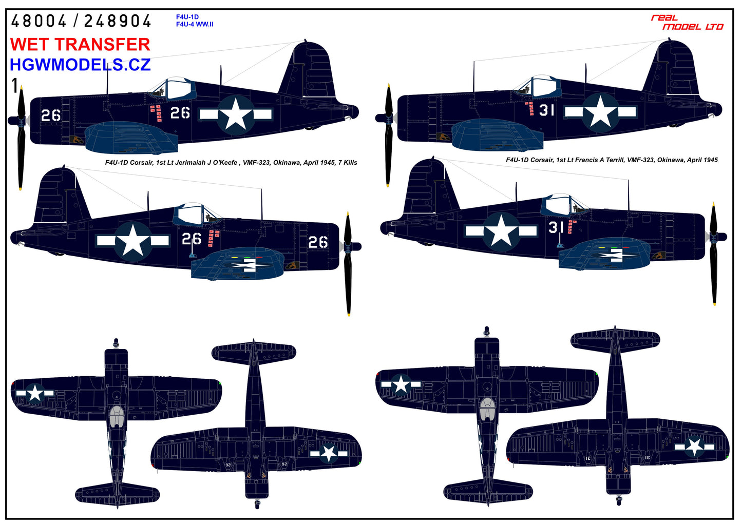 HGW 248904 1:48 Vought F4U-1D / F4U-4 Corsair WWII - Markings