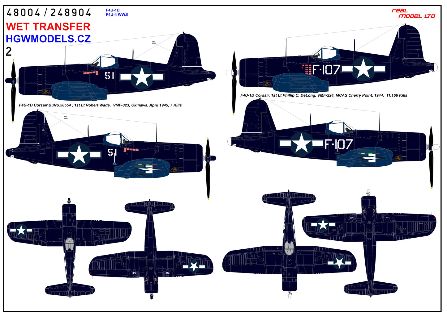 HGW 248904 1:48 Vought F4U-1D / F4U-4 Corsair WWII - Markings