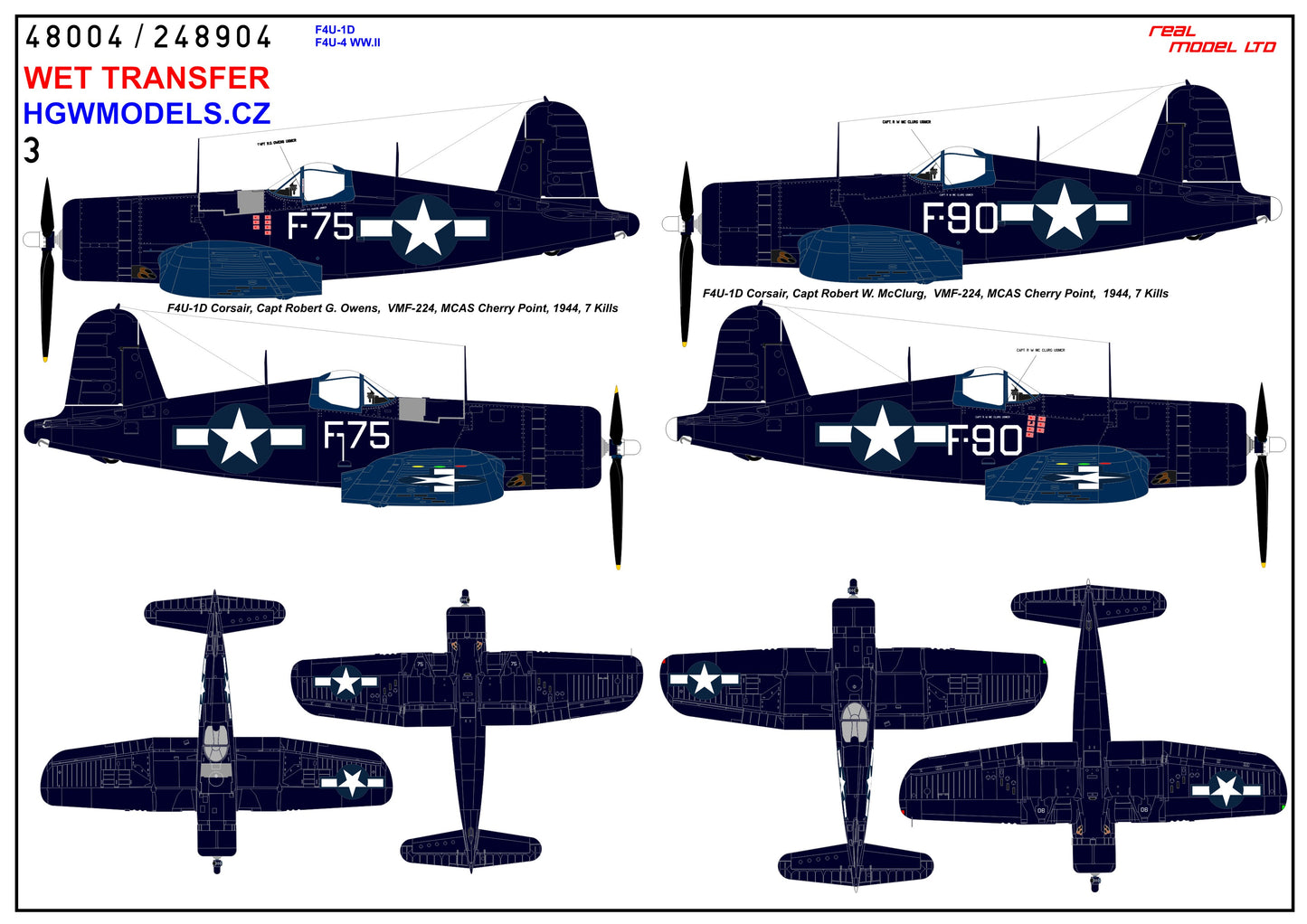 HGW 248904 1:48 Vought F4U-1D / F4U-4 Corsair WWII - Markings