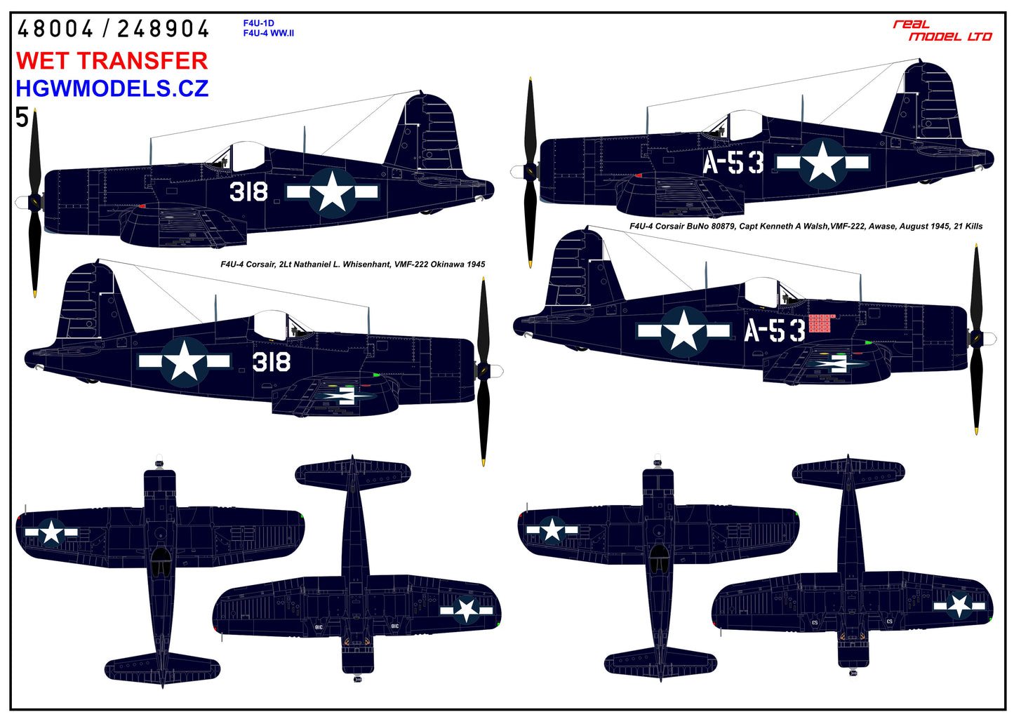 HGW 248904 1:48 Vought F4U-1D / F4U-4 Corsair WWII - Markings