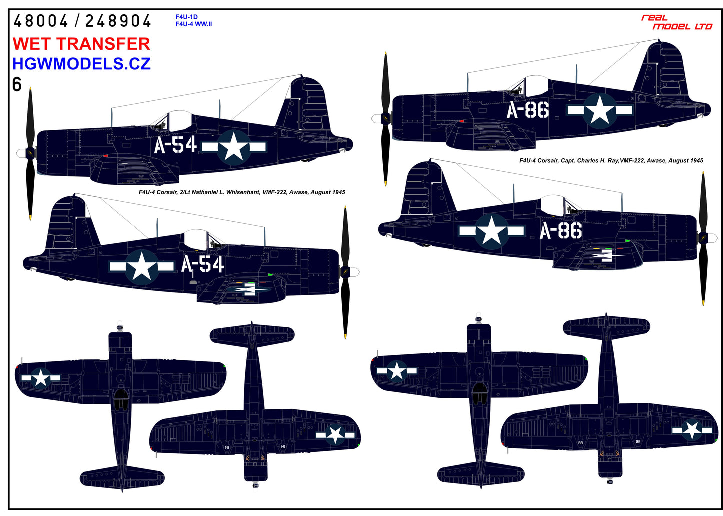 HGW 248904 1:48 Vought F4U-1D / F4U-4 Corsair WWII - Markings