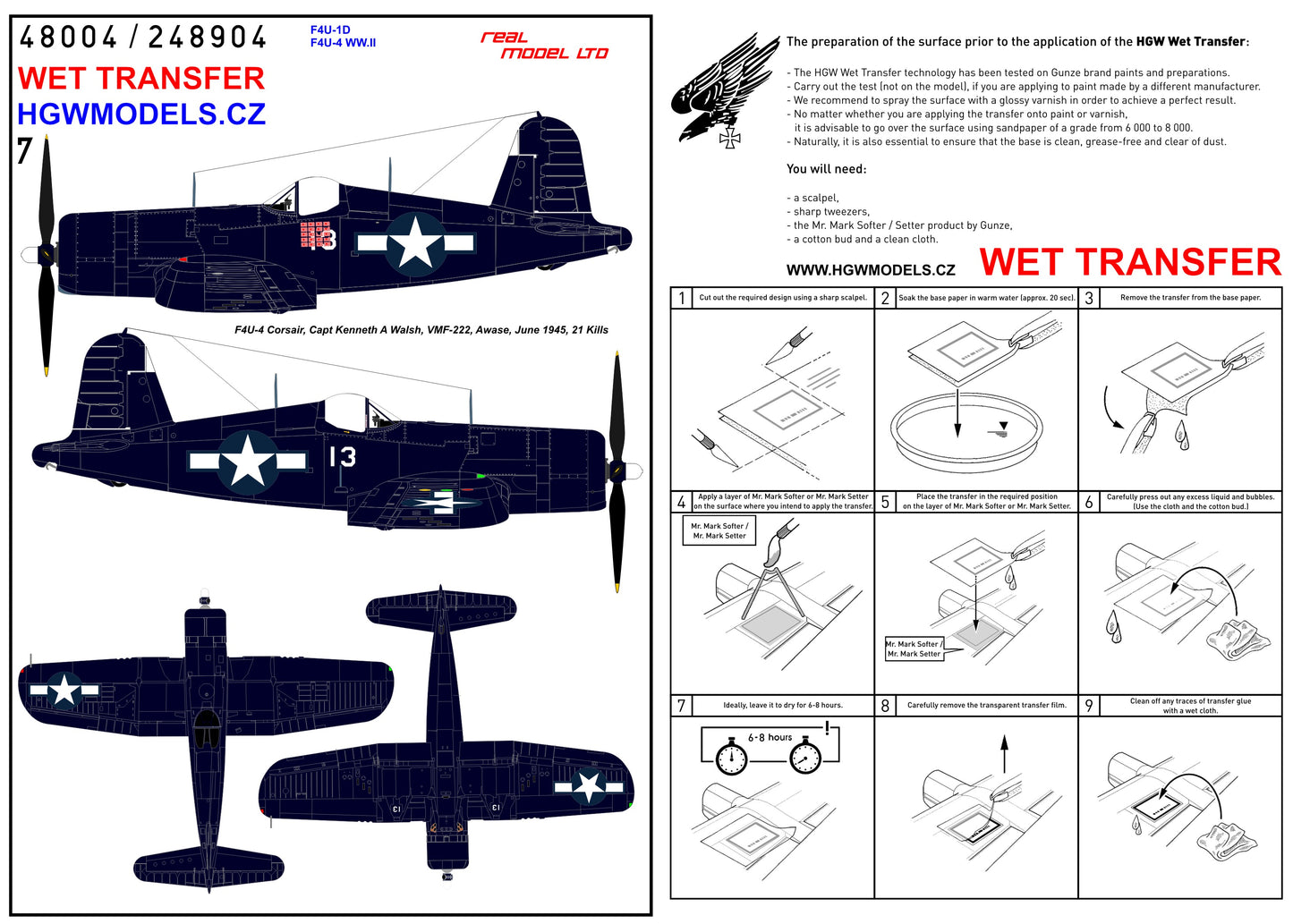 HGW 248904 1:48 Vought F4U-1D / F4U-4 Corsair WWII - Markings