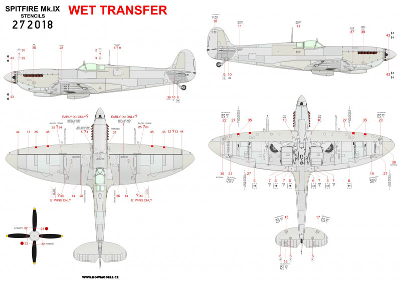 HGW 272030 1:72 Supermarine Spitfire Mk.IXC/Mk.IXE - Markings + Stencils Eduard Wet Transfers