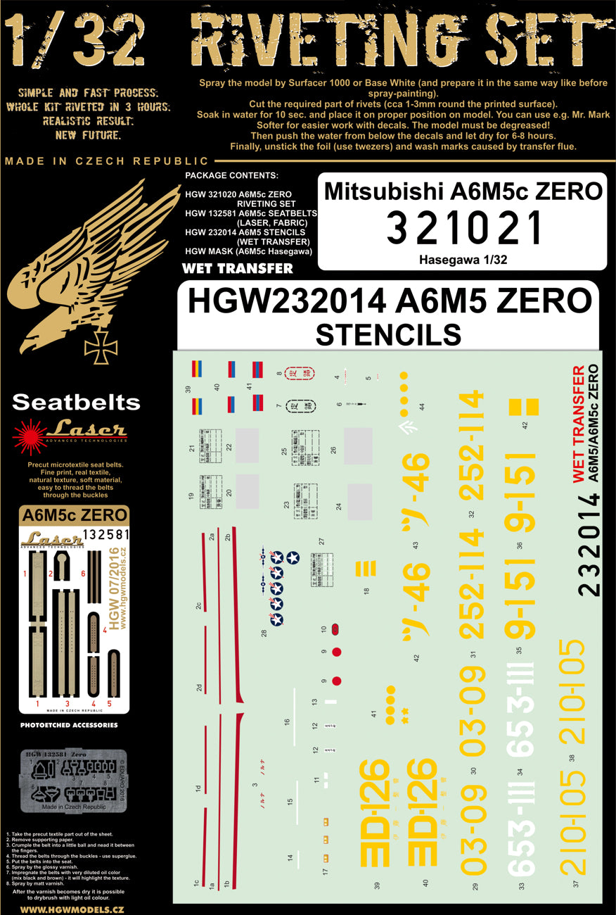 HGW 321021 1:32 Mitsubishi A6M5c Zero Super Riveting Set