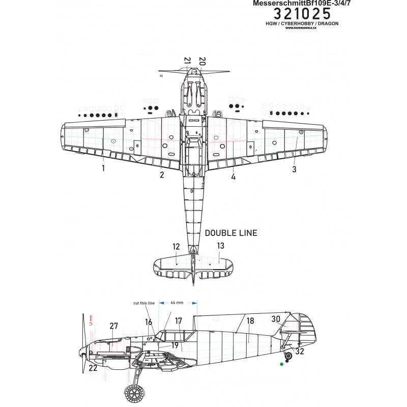 HGW 321025 1:32 Messerschmitt Bf-109E-3/4/7 Riveting Set