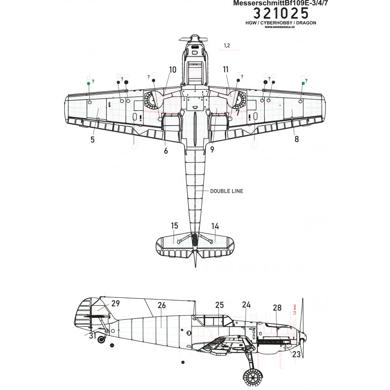 HGW 321025 1:32 Messerschmitt Bf-109E-3/4/7 Riveting Set