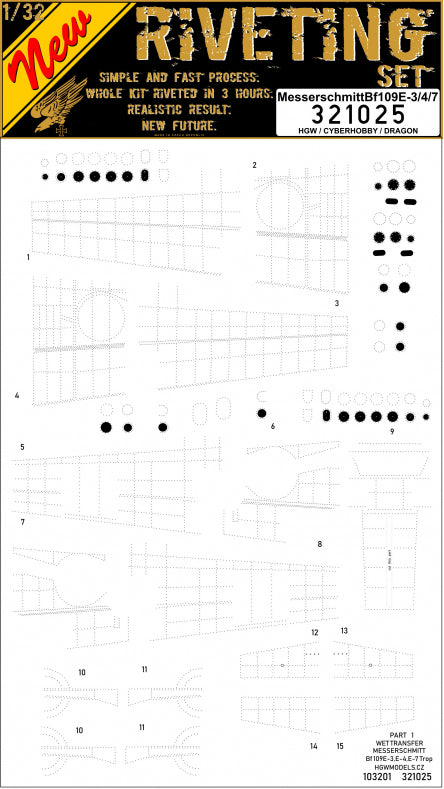 HGW 321025 1:32 Messerschmitt Bf-109E-3/4/7 Riveting Set