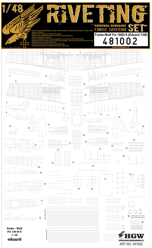 HGW 481002 1:48 Focke-Wulf Fw-190D-9 Fabric Covering Control Surfaces Riveting Set