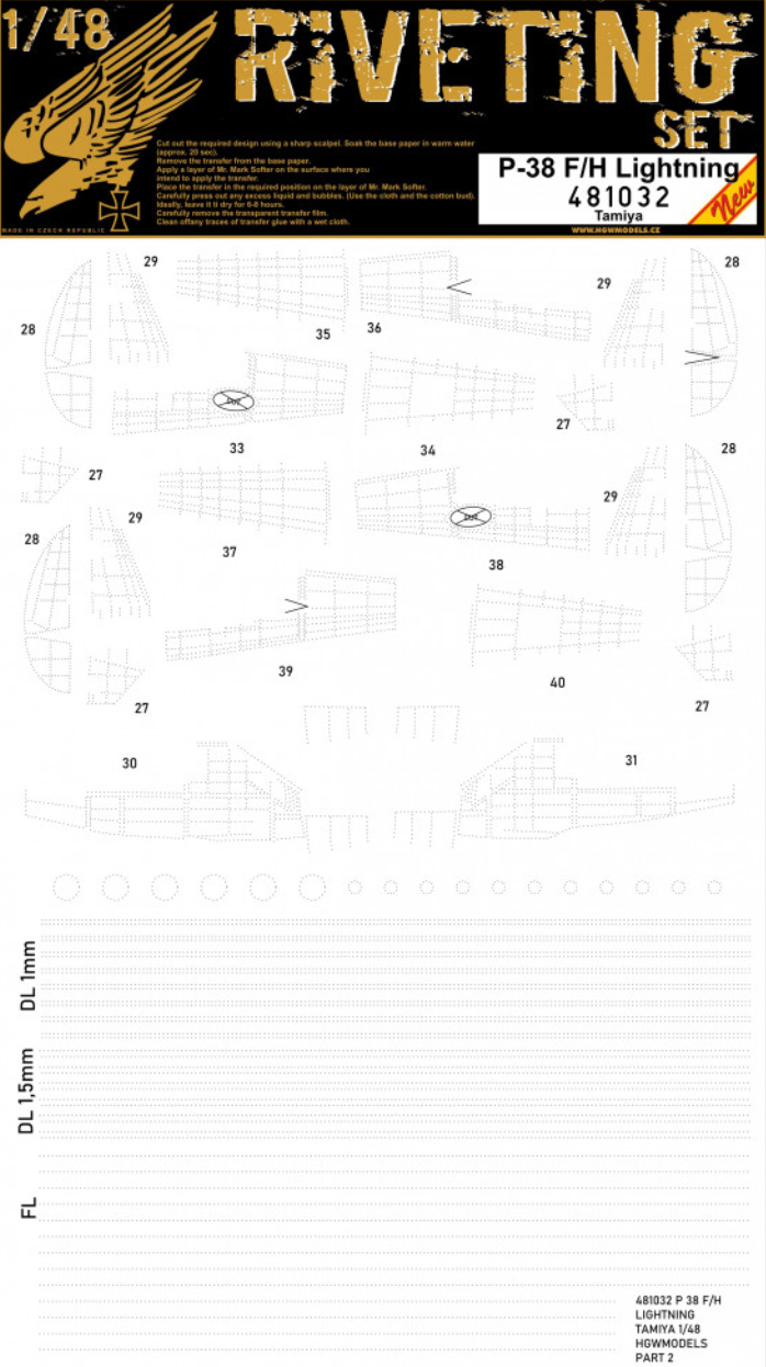 HGW 481032 1:48 Lockheed P-38F/G Lightning Riveting Sets