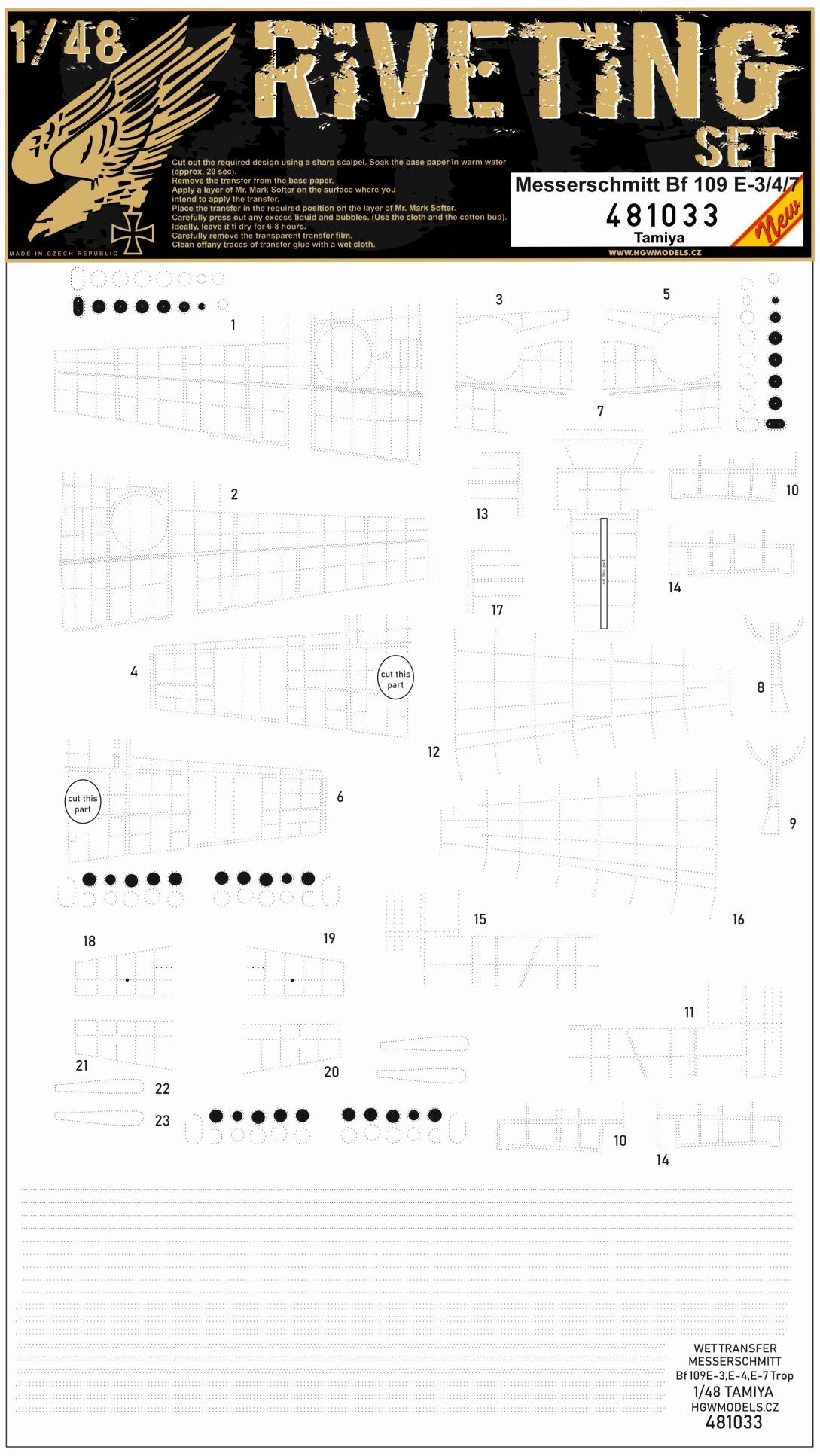 HGW 481033 1:48 Messerschmitt Bf-109E-3/E-4/E-7/ Trop Riveting Sets