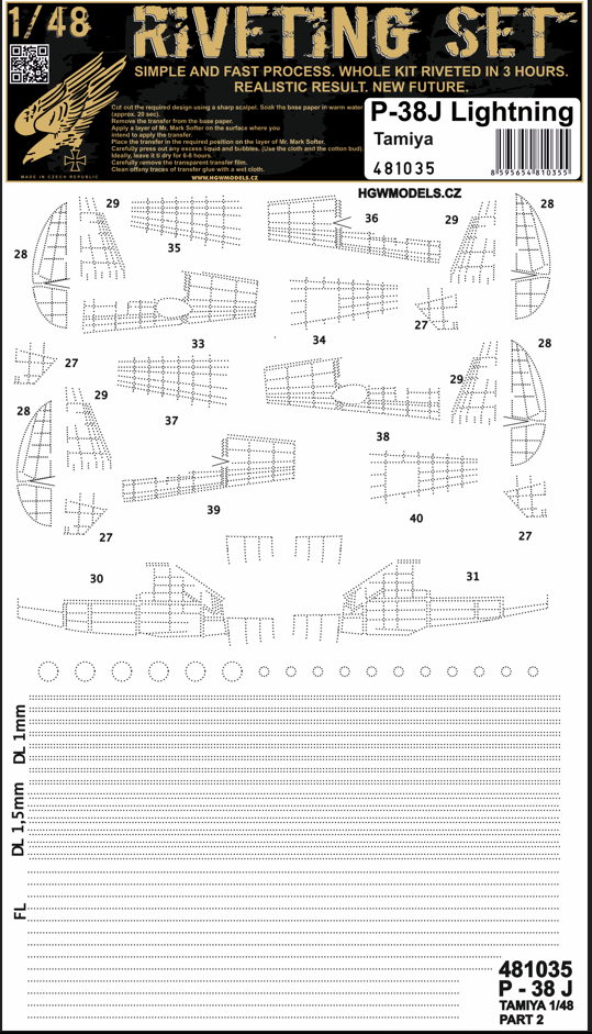 HGW 481035 1:48 Lockheed P-38J Lightning Riveting Sets