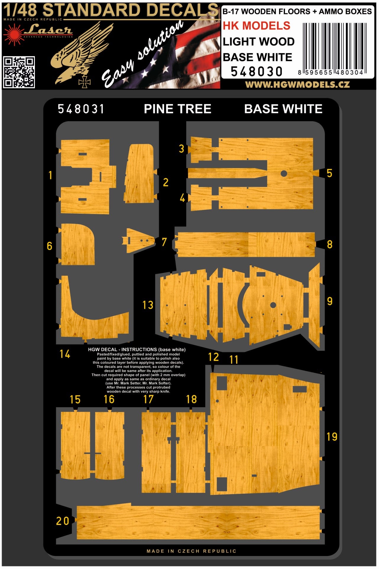 HGW 548030 1:48 Boeing B-17 Flying Fortress WOODEN FLOORS + AMMO BOXES - LIGHT WOOD