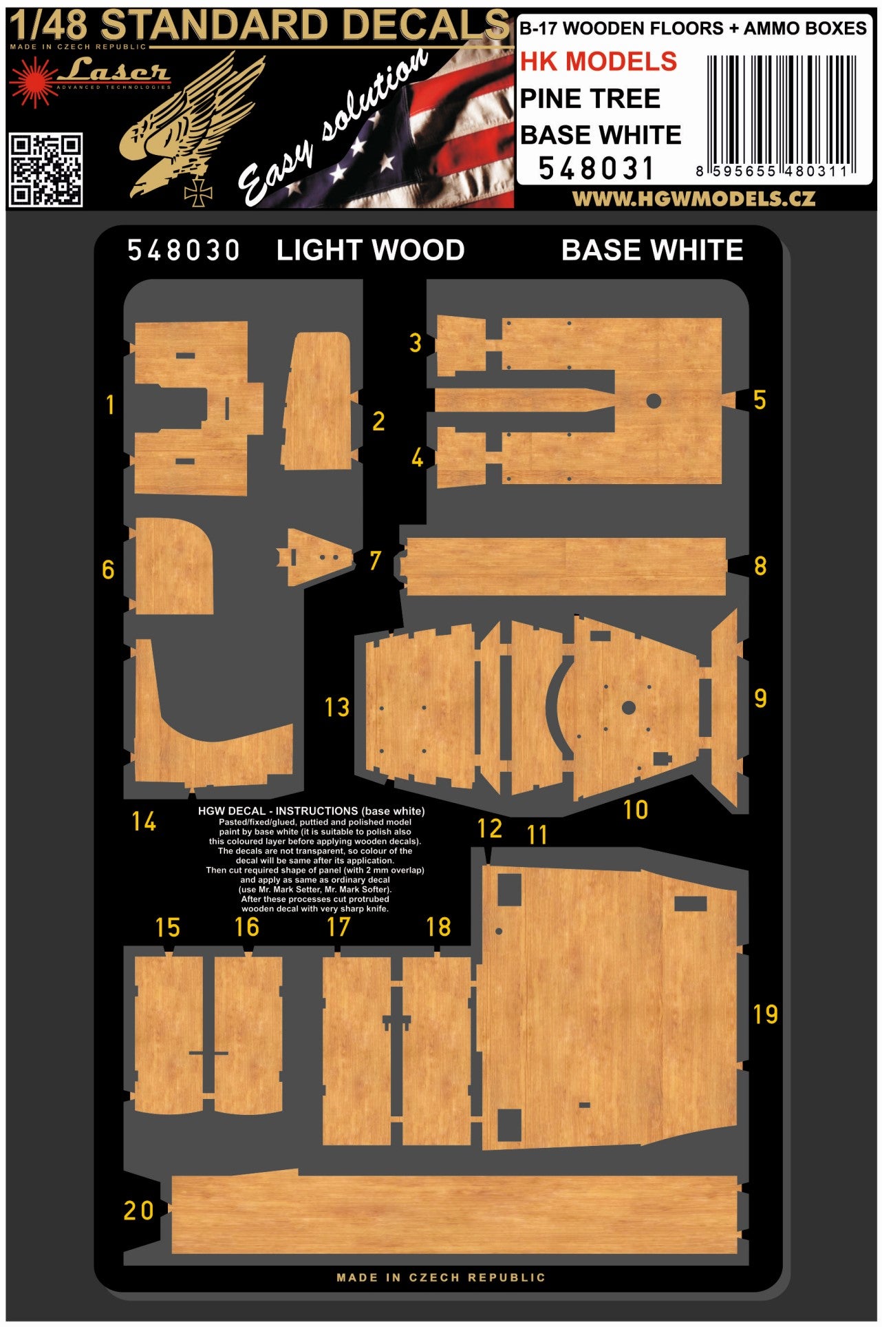 HGW 548031 1:48 Boeing B-17 Flying Fortress Wooden Floors and Ammo Boxes- PINE TREE