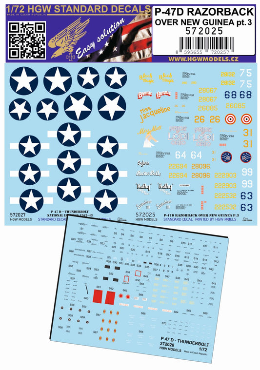 HGW 572025 1:72 Republic P-47D Thunderbolt Razorback Over New Guinea Part 3 (Standard Decals)