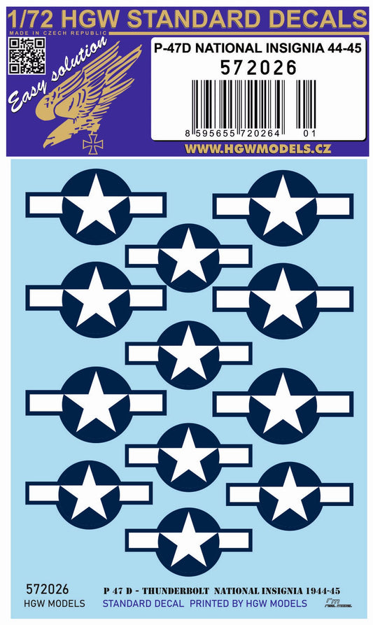 HGW 572026 1:72 Republic P-47D Thunderbolt National Insignia 44-45 (Standard Decals)