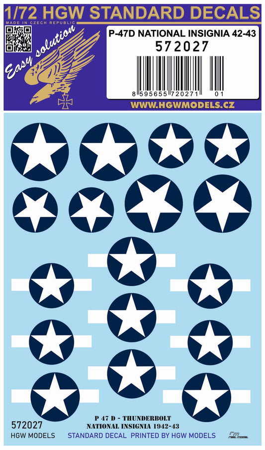 HGW 572027 1:72 Republic P-47D Thunderbolt National Insignia 42-43 (Standard Decals)