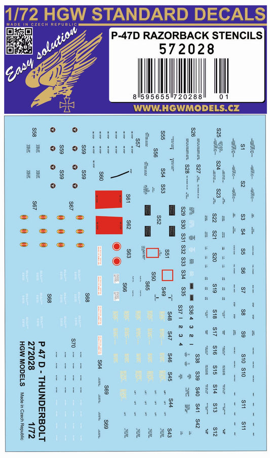 HGW 572028 1:72 Republic P-47D Thunderbolt Stencils (Standard Decals)