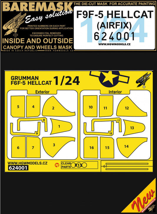 HGW 624001 1:24 Grumman F6F-5 Hellcat - Double-Sided Masks