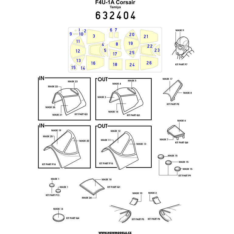 HGW 632404 1:32 Vought F4U-1A Corsair Inside & Outside Canopy Mask