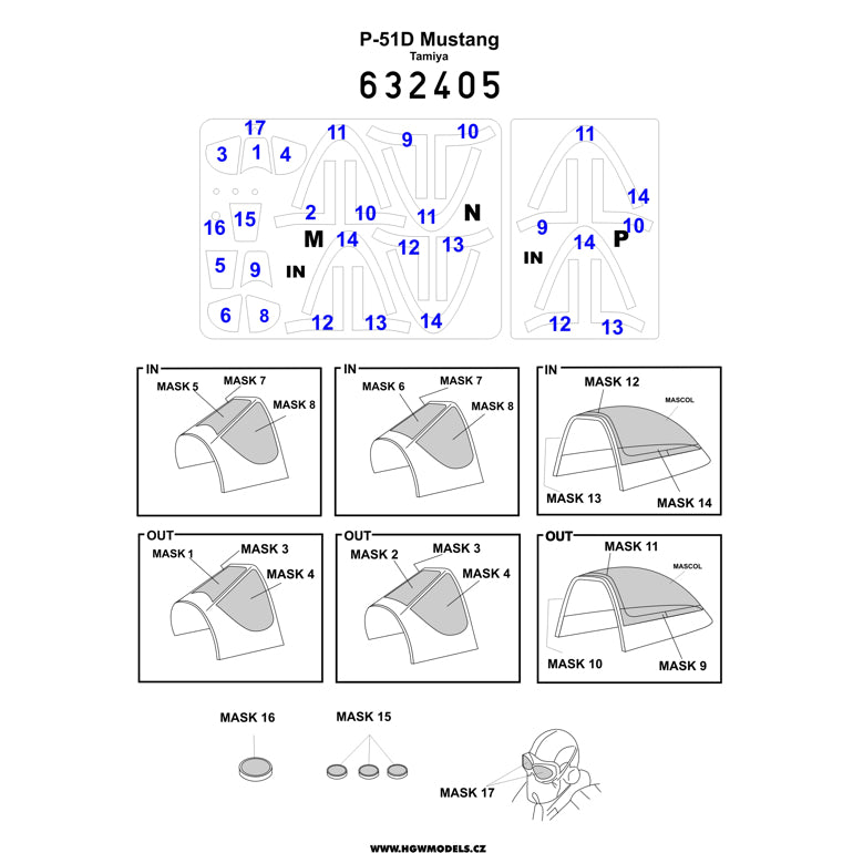 HGW 632405 1:32 North-American P-51D Mustang Inside & Outside Canopy Mask