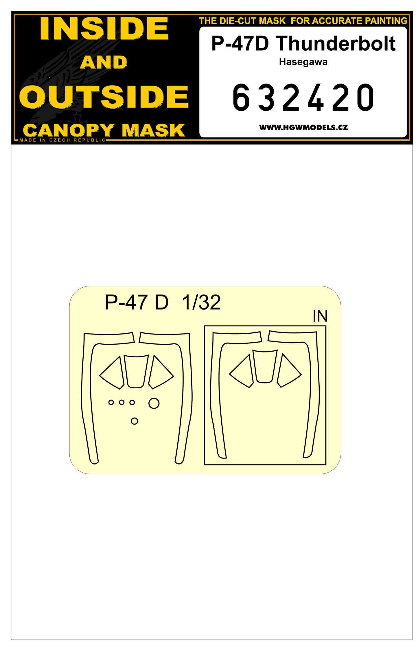 HGW 632420 1:32 Republic P-47D Thunderbolt Inside & Outside Canopy Mask