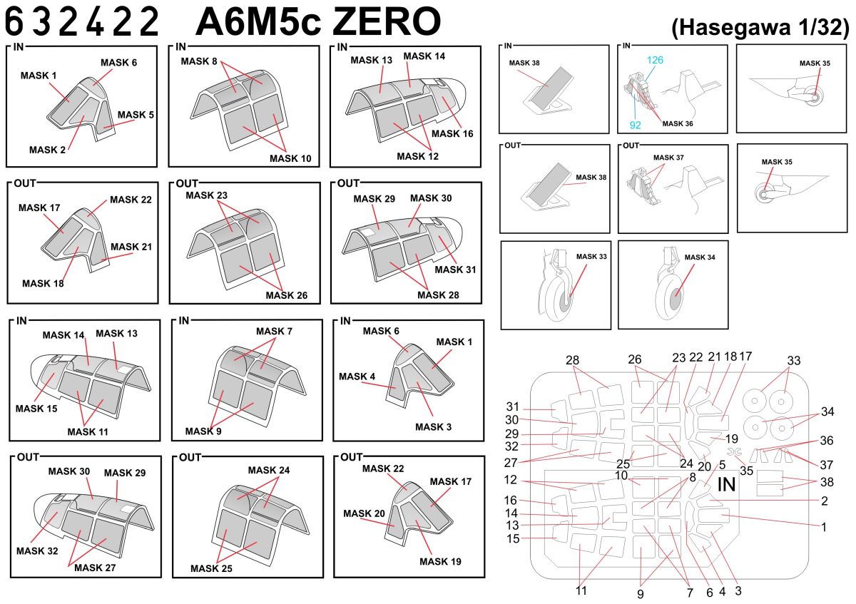 HGW 632422 1:32 Mitsubishi A6M5c 'Zero' Inside & Outside Canopy Mask