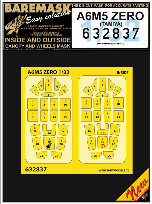 HGW 632837 1:32 Mitsubishi A6M5 'Zero' Inside & Outside Canopy & Wheels Mask