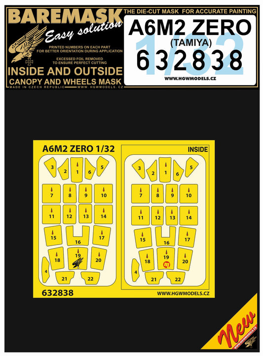 HGW 632838 1:32 Mitsubishi A6M2 'Zero' Inside & Outside Canopy & Wheels Mask