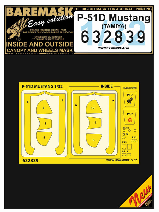 HGW 632839 1:32 North-American P-51D Mustang Inside & Outside Canopy & Wheels Mask
