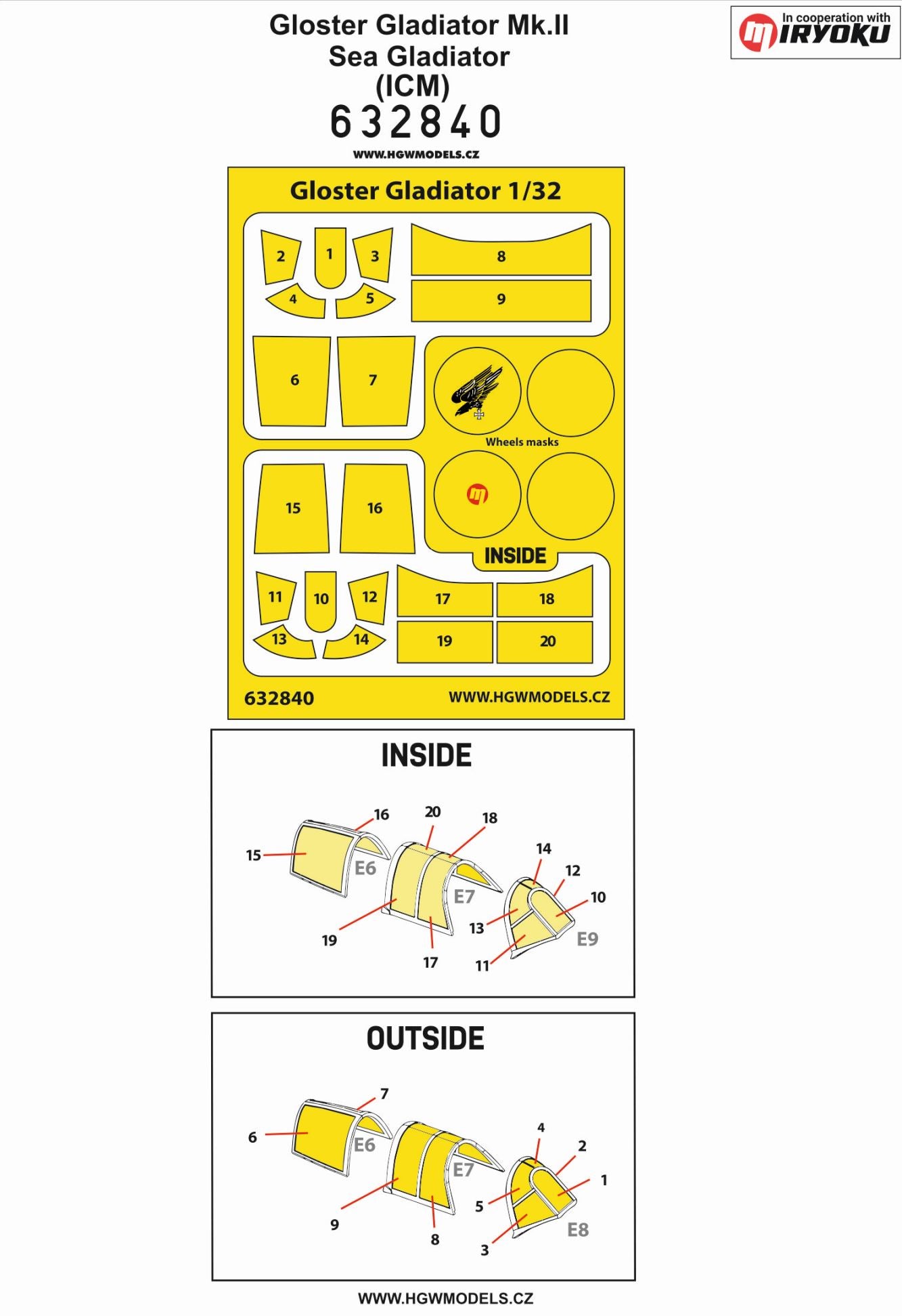 HGW 632840 1:32 Gloster Gladiator Mk.II / Sea Gladiator Inside & Outside Canopy & Wheels Mask