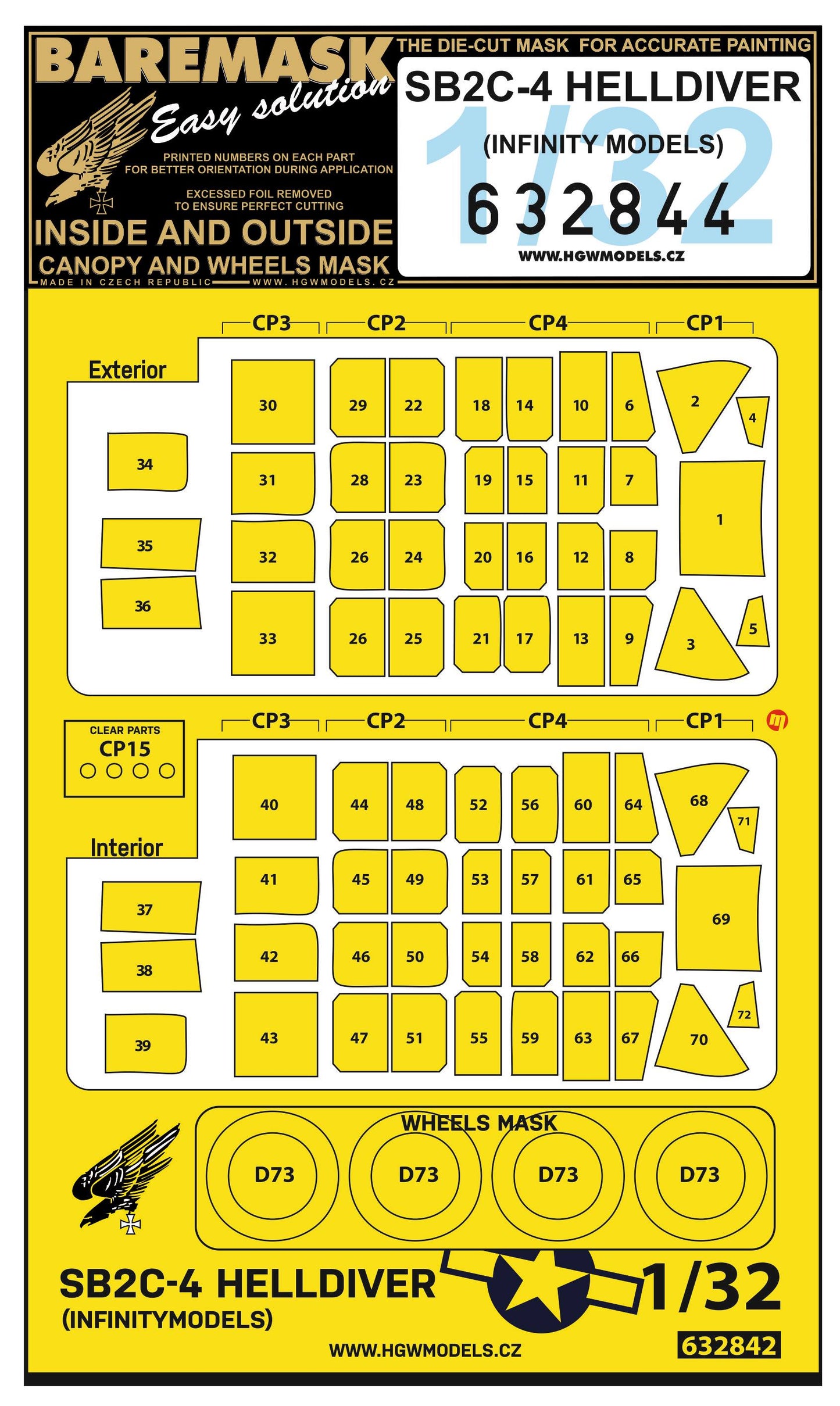 HGW 632844 1:32 Curtiss SB2C-4 Helldiver Inside & Outside Canopy & Wheels Mask
