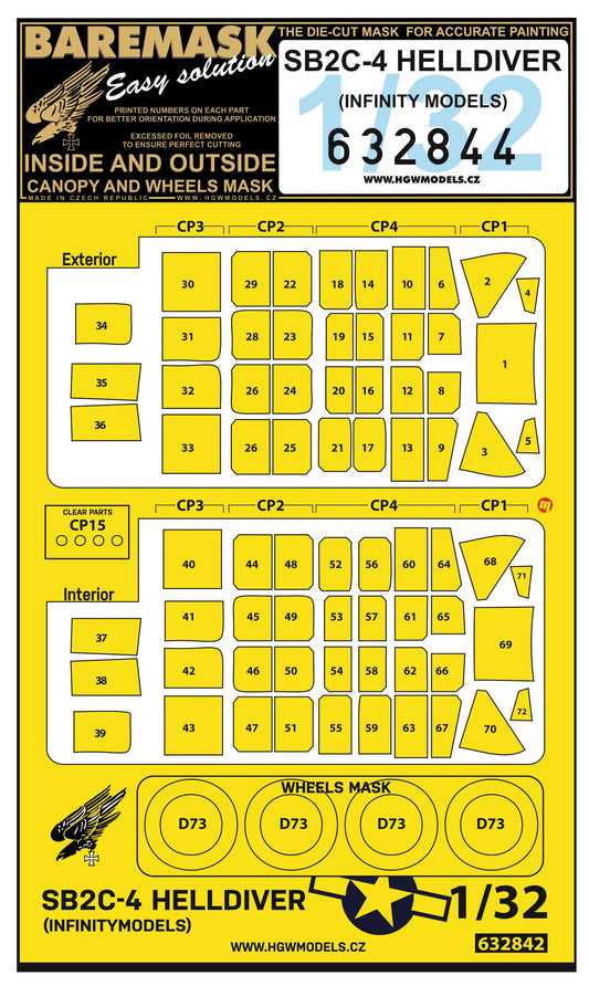 HGW 632844 1:32 Curtiss SB2C-4 Helldiver Inside & Outside Canopy & Wheels Mask