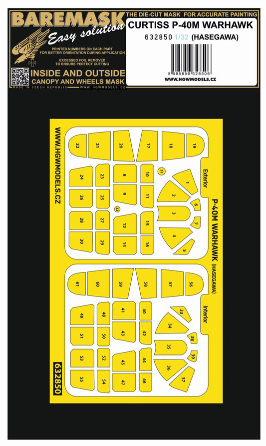 HGW 632850 1:32 Curtiss P-40M Warhawk Inside & Outside Canopy & Wheels Mask