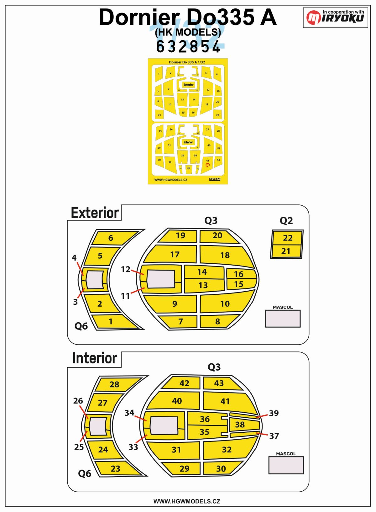 HGW 632854 1:32 Dornier Do-335A Inside & Outside Canopy Mask