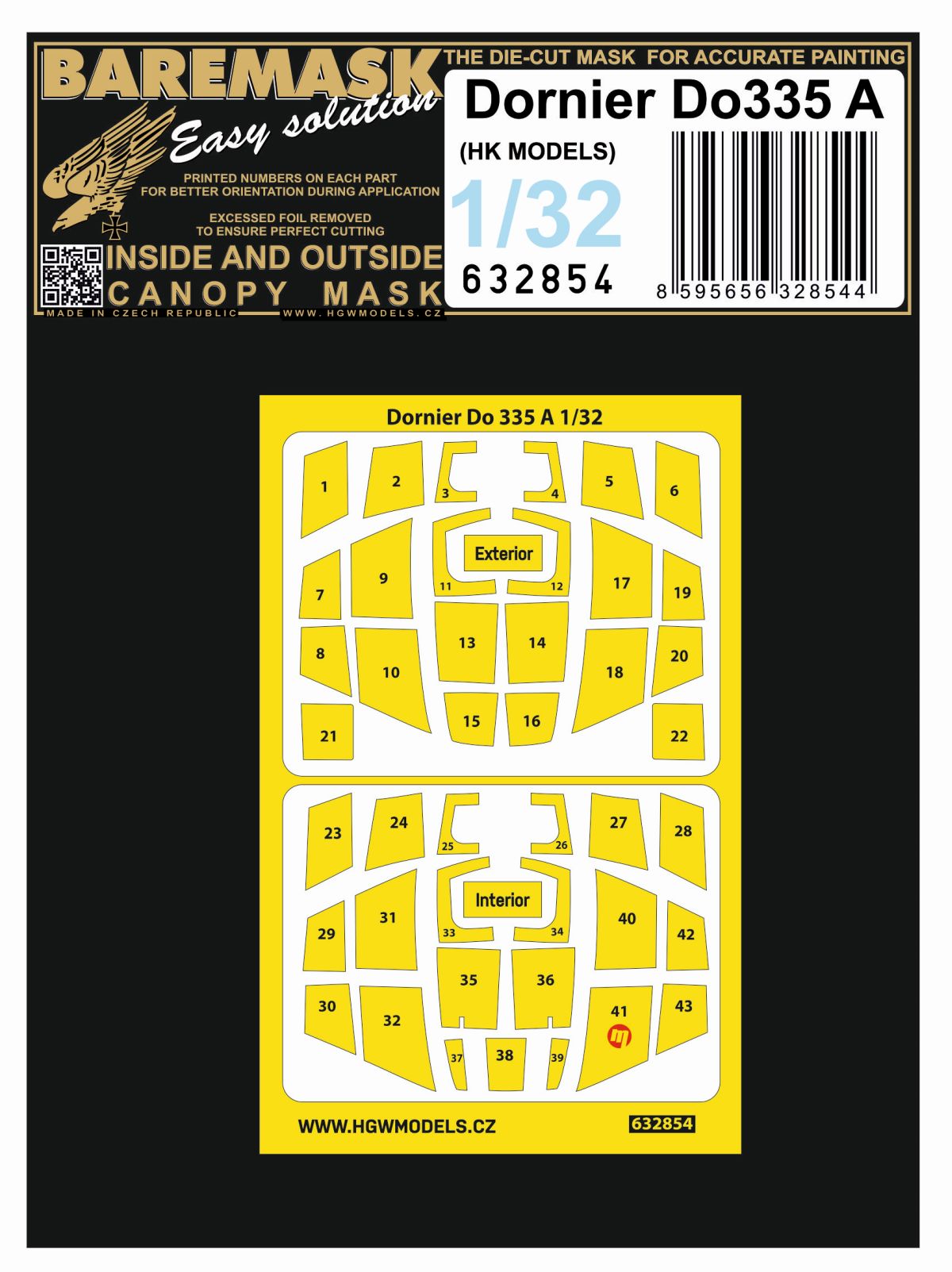 HGW 632854 1:32 Dornier Do-335A Inside & Outside Canopy Mask