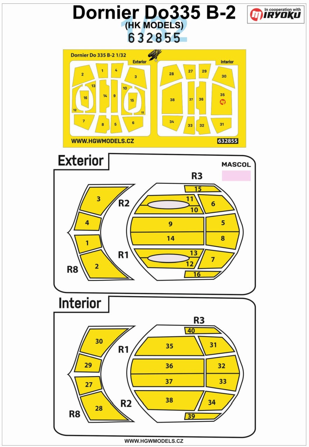 HGW 632855 1:32 Dornier Do-335B-2 Inside & Outside Canopy Mask