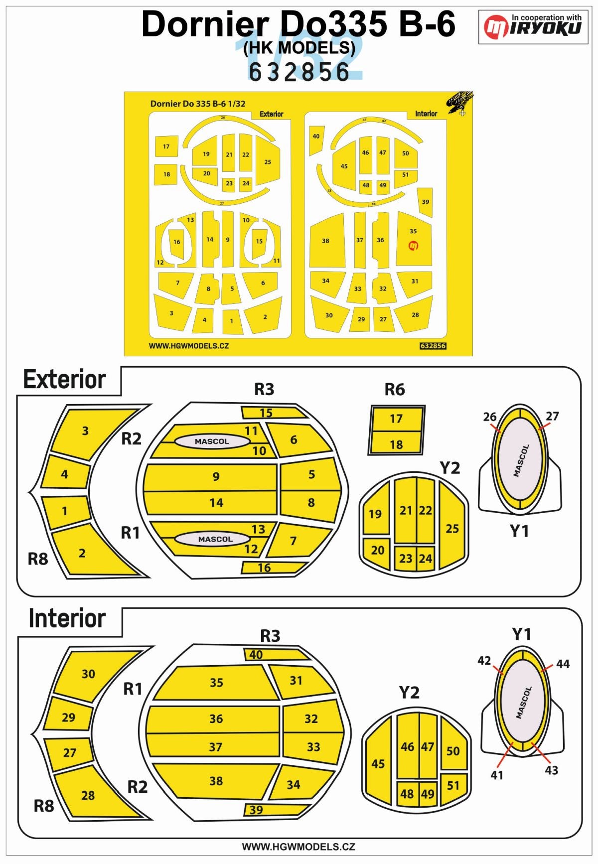 HGW 632856 1:32 Dornier Do-335B-6 Inside & Outside Canopy Mask