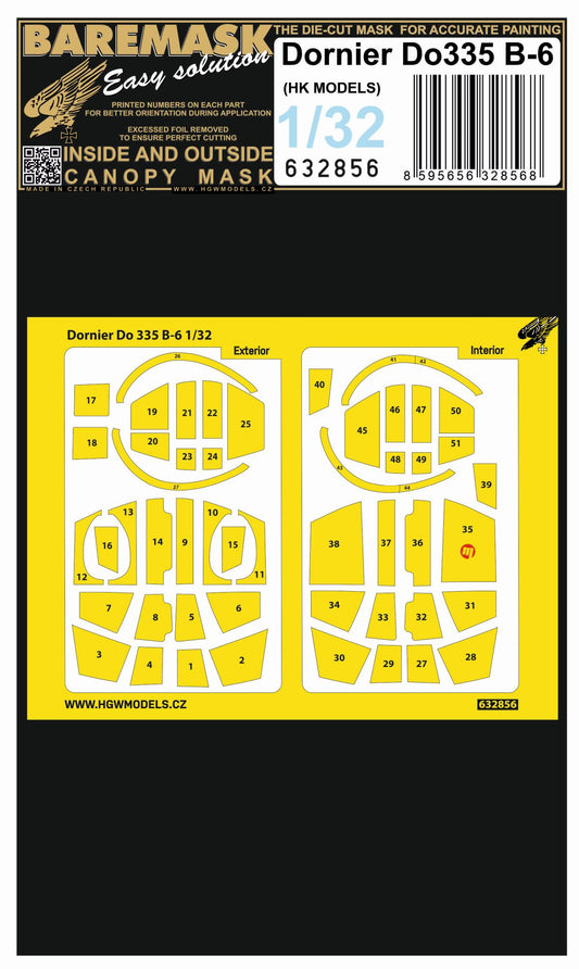 HGW 632856 1:32 Dornier Do-335B-6 Inside & Outside Canopy Mask