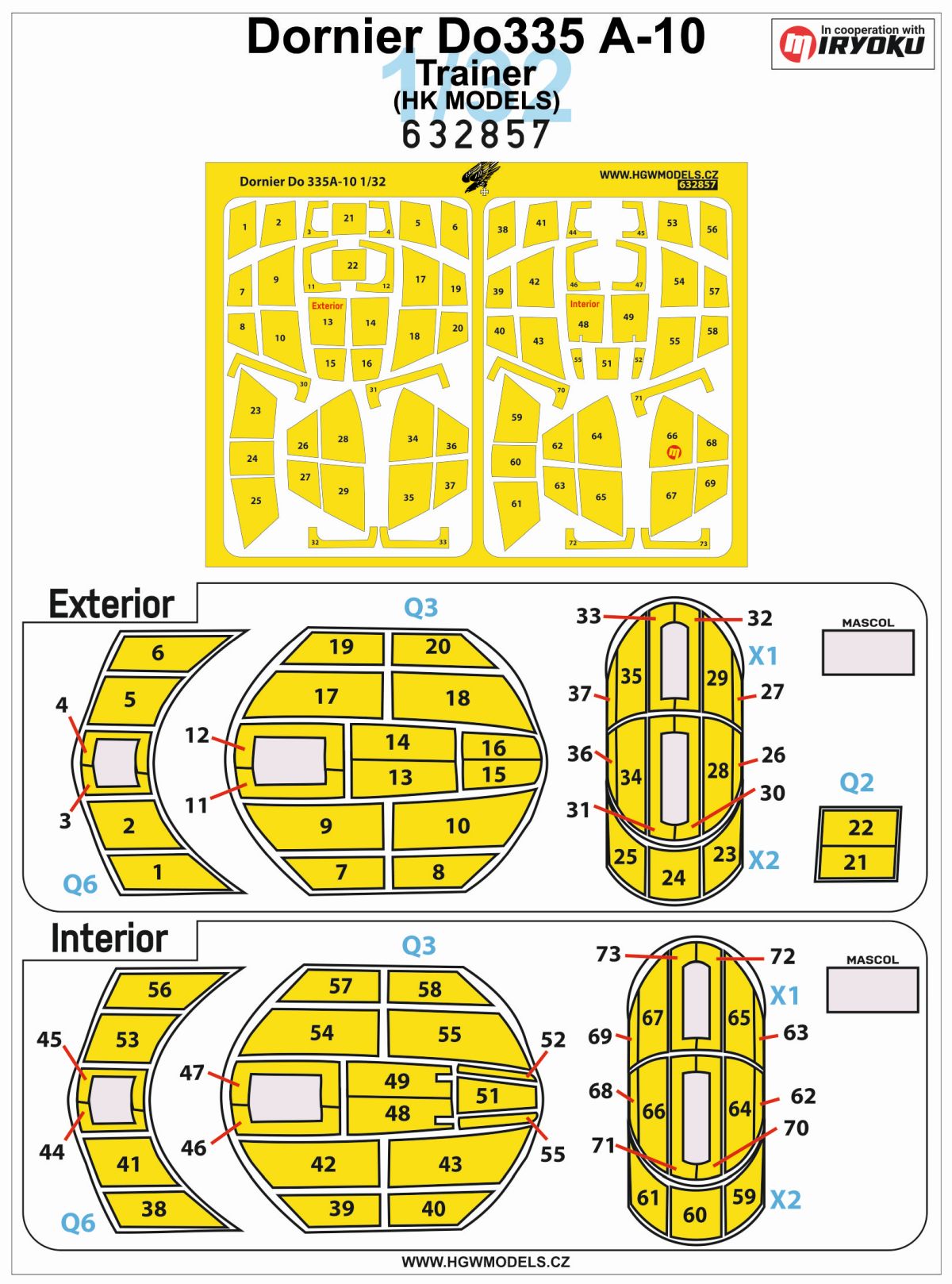 HGW 632857 1:32 Dornier Do-335A-10 Inside & Outside Canopy Mask