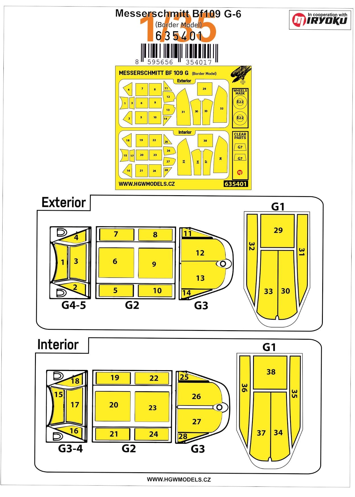 HGW 635401 1:35 Messerschmitt Bf-109G-6 Inside & Outside Canopy & Wheels Mask
