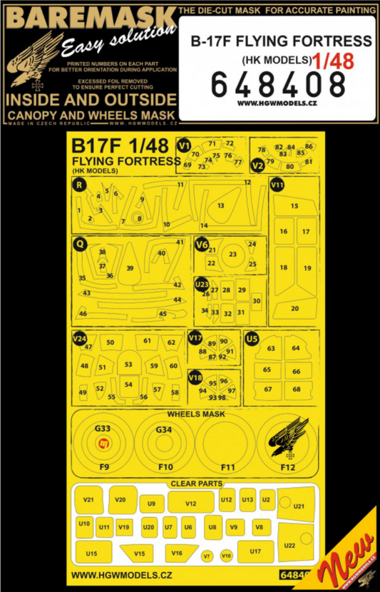 HGW 648408 1:48 B-17F  wheels and canopy frame paint mask