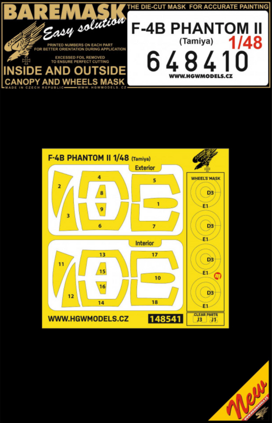 HGW 648410 1:48 McDonnell F-4B Phantom II Inside & Outside Canopy & Wheels Mask