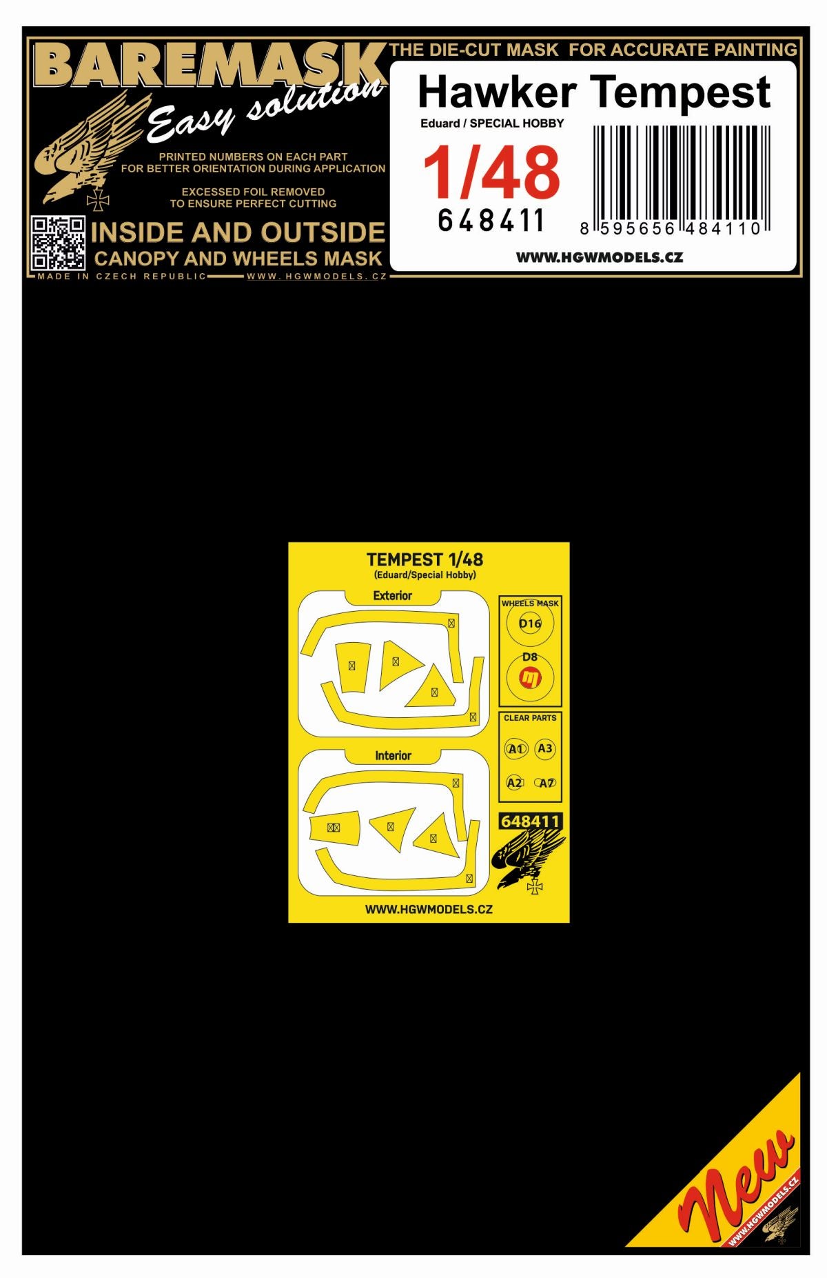 HGW 648411 1:48 Hawker Tempest Mk.II Inside & Outside Canopy & Wheels Mask