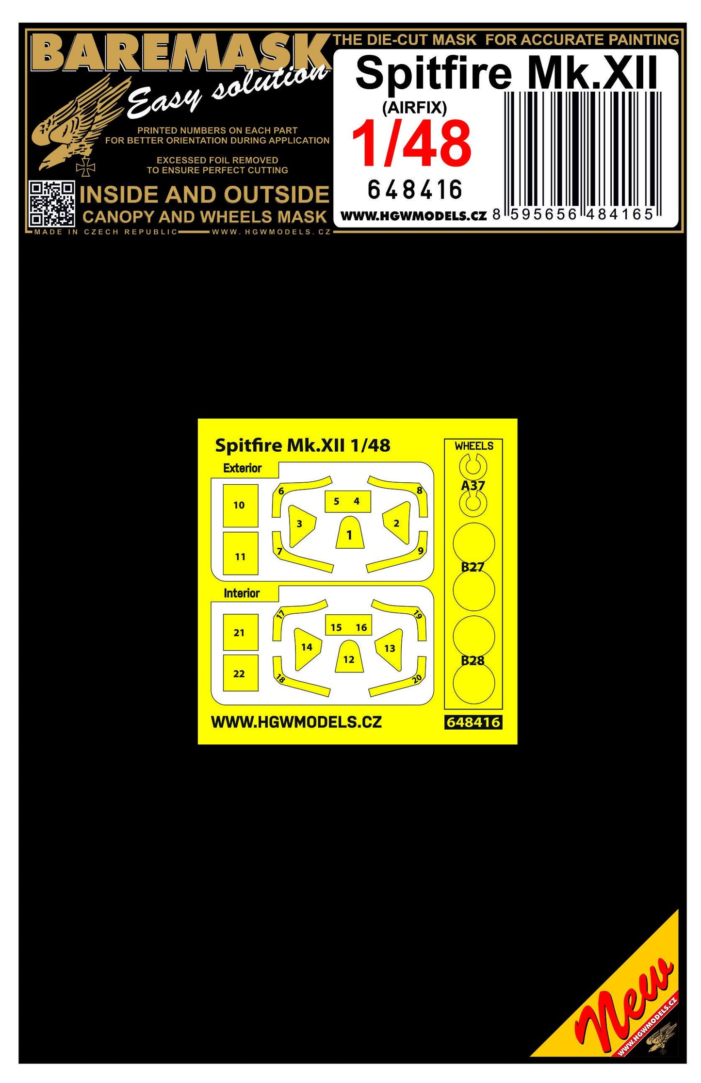 HGW 648416 1:48 Supermarine Spitfire Mk.XII Inside & Outside Canopy & Wheels Mask