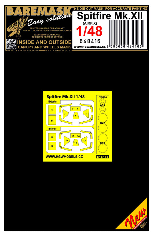 HGW 648416 1:48 Supermarine Spitfire Mk.XII Inside & Outside Canopy & Wheels Mask