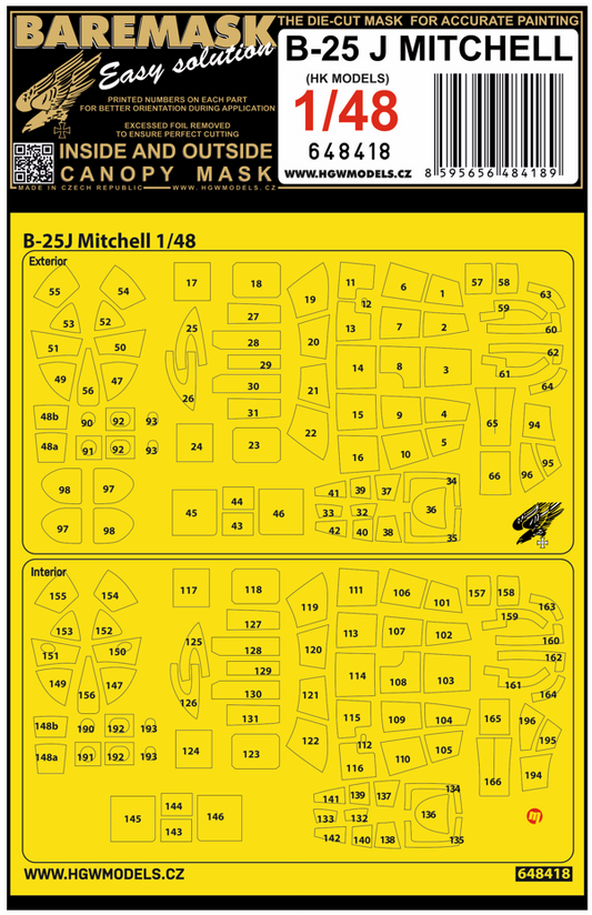 HGW 648418 1:48 North-American B-25J Mitchell Inside & Outside Canopy Mask